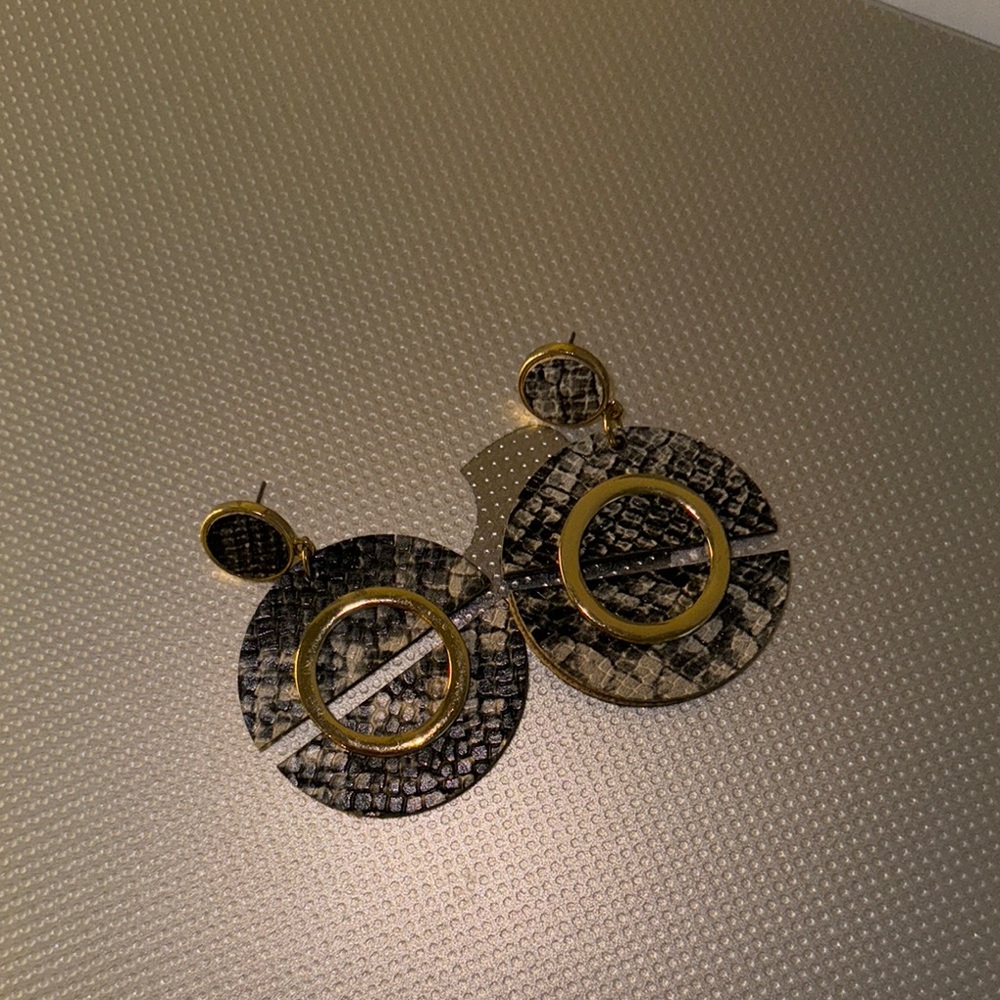 Gold and Black Geometric Drop Earrings